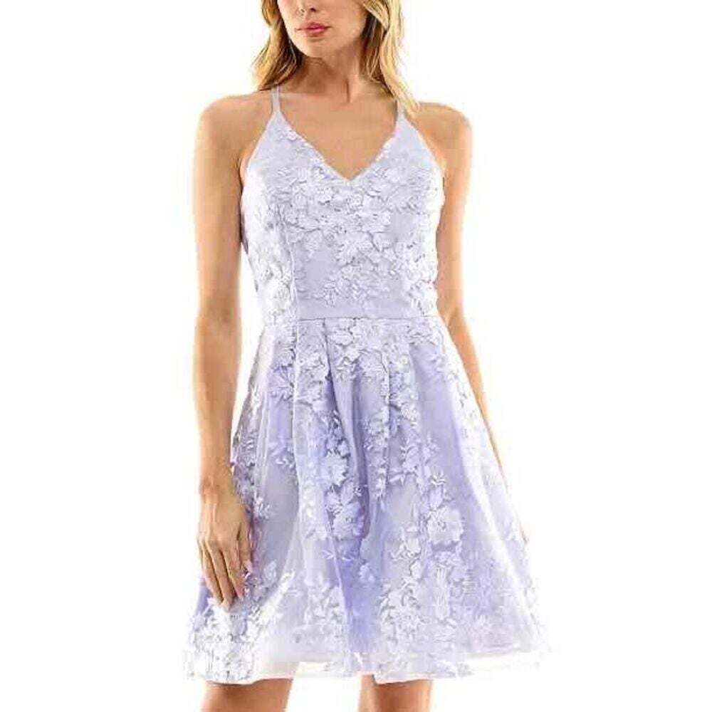 BCX Womens Lavender Sleeveless Embroidered Fit Flare Dress Size Junior 5
